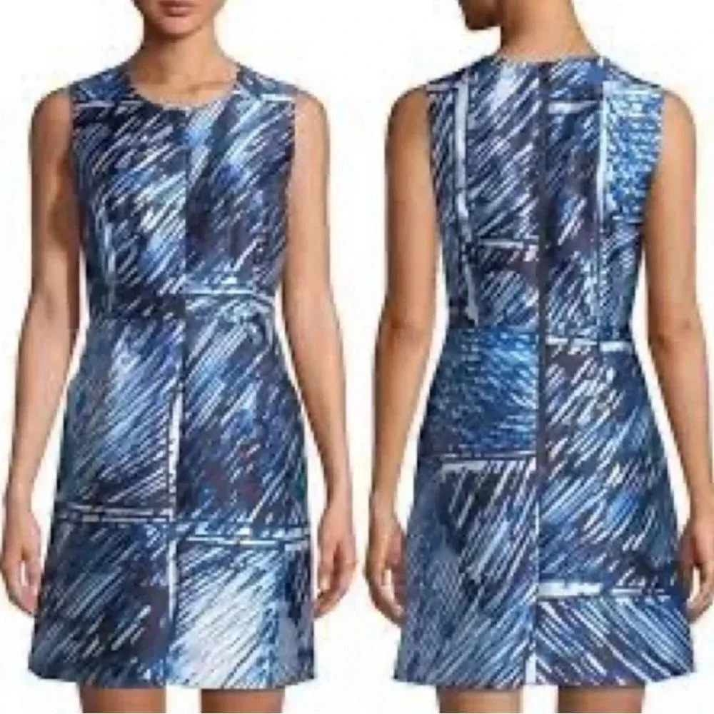 Milly | Coco sleeveless Scribble satin twill sheath dress Women’s size 10 blue